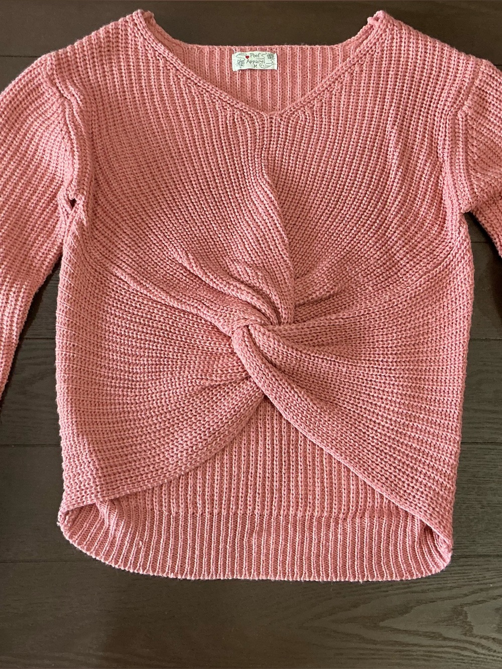 Poof Apparel Pink Twist-Front V-Neck Sweater